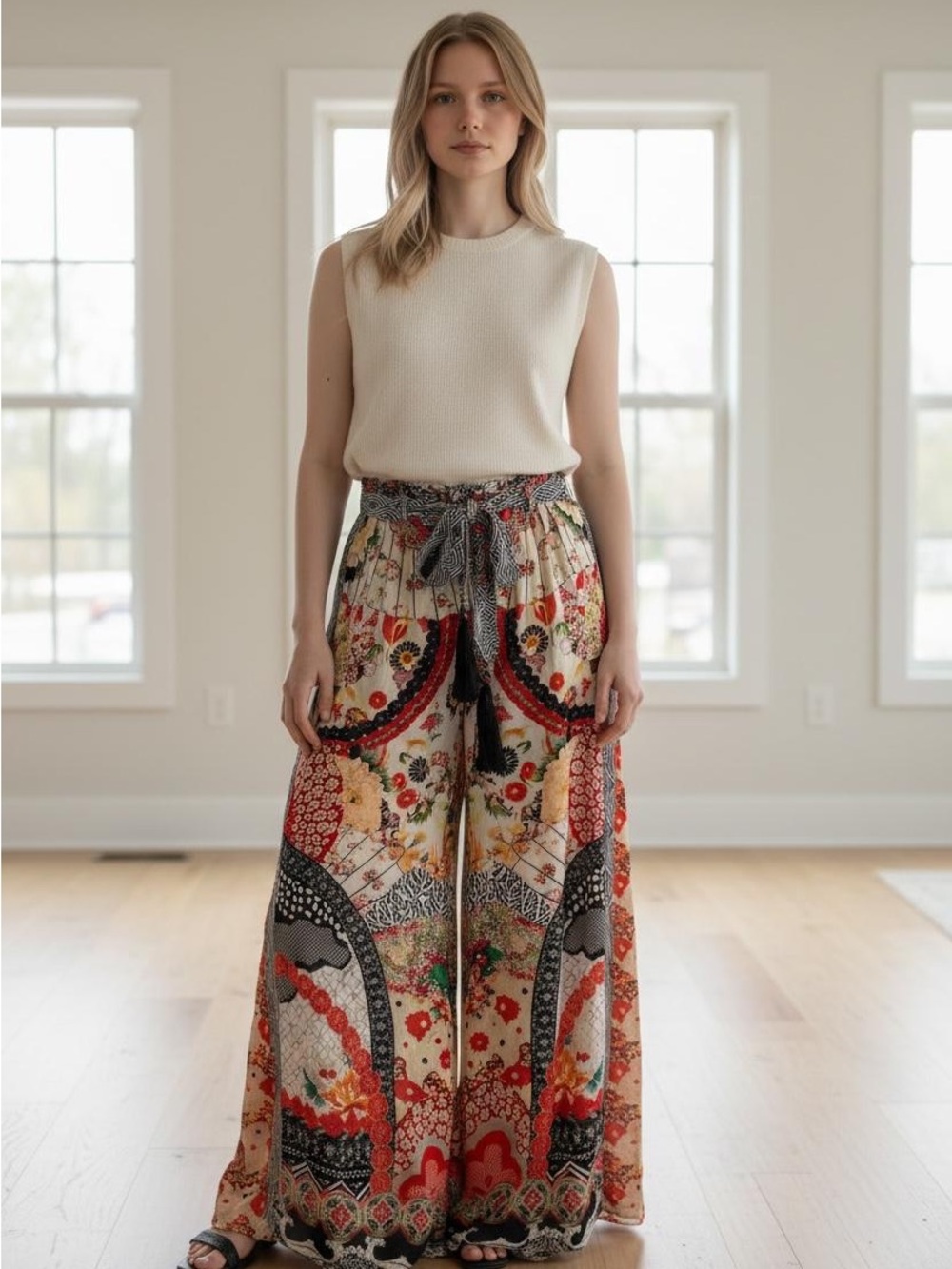 Camilla Multicolor Printed Maxi Skirt in Red, Black and Cream - Picture 2 of 10
